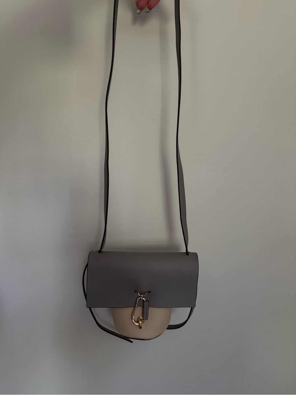 Zac Posen Gray and Cream Crossbody Saddle Bag
